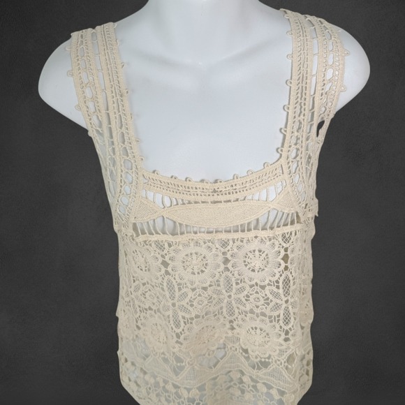 American Rag Womens Cream Crochet Tank Top Medium Boho‎ Festival Beach Cover Up - Picture 4 of 16